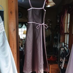 Elegant Brown Maxi Dress with Pink Accents